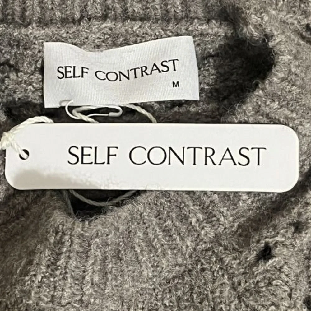 SELF CONTRAST NWT Taupe Cropped Mesh Knit Sweater Womens Size M - Picture 6 of 7